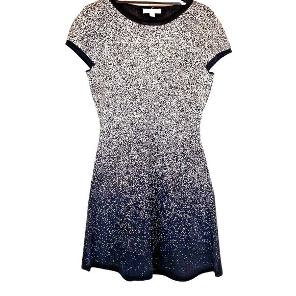 London Times Womens P Med  Black White Ombre Speckled Short Pullover Knit Dress - Picture 7 of 15